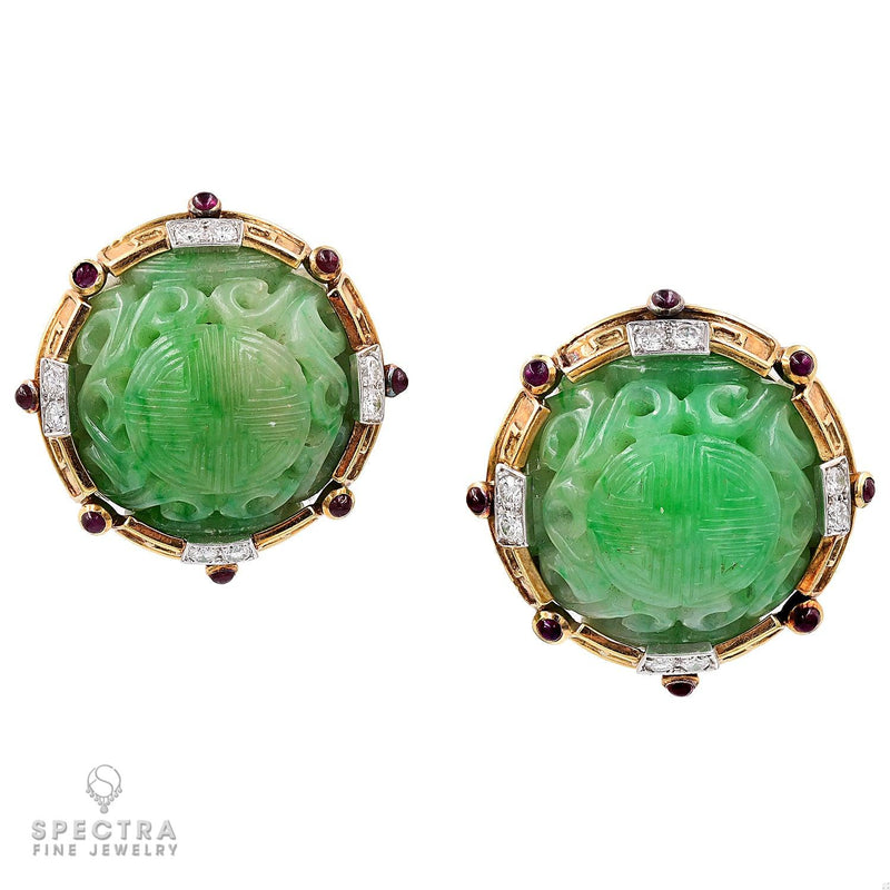 David Webb vintage jade earrings - the kind of signed pieces we specialize in