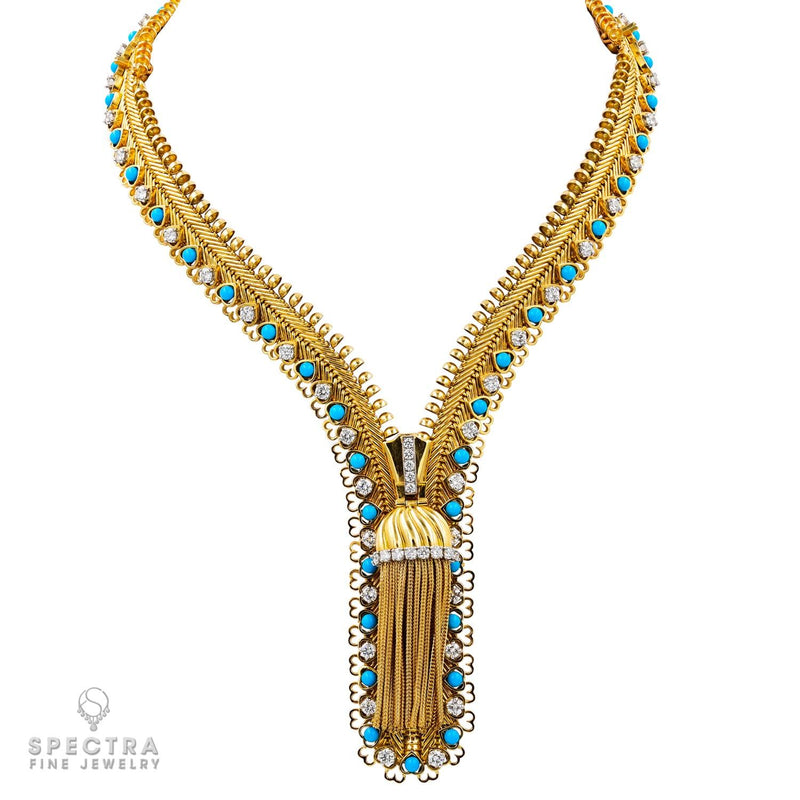 Van Cleef & Arpels vintage gold and turquoise necklace — authenticated signed jewelry